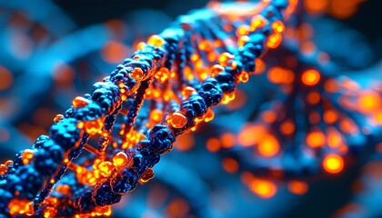 Radiant DNA Helix Enveloped in Luminescent Blue and Orange Particles