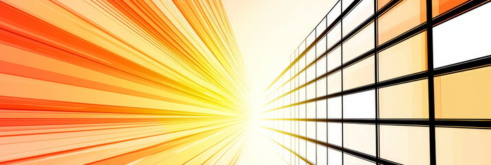 Wall Mural - Abstract background with orange and yellow lines leading to a bright light.