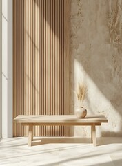 Poster - Minimalist Interior Design with Wooden Wall Paneling and Bench