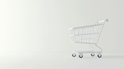 White Shopping Cart on Neutral Background