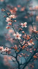 Poster - Close Up View of Pink Flowers Blooming on a Branch