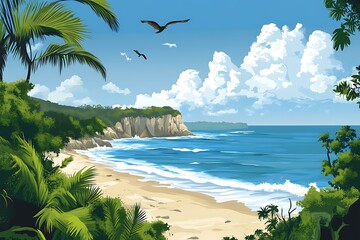 Tropical Beach Landscape Illustration