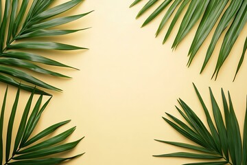 Sticker - Green Palm Leaves on Yellow Background