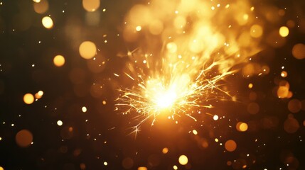 Wall Mural - a sparkler emits shimmering light against a golden bokeh background.