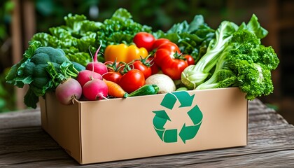 Wall Mural - Sustainable Harvest: Fresh Organic Vegetables in Eco-Friendly Packaging Highlighting Recycling and Composting Efforts