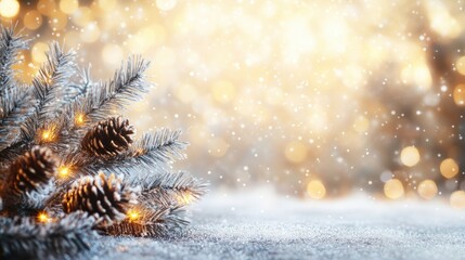 Wall Mural - christmas and new year holidays background with bokeh, winter season post card. copy space