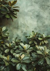 Canvas Print - Green Leaves Against A Concrete Wall