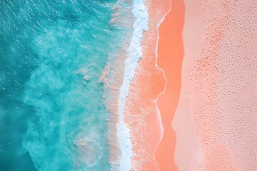 Poster - Aerial View of Ocean Waves Breaking on a Pink Sand Beach