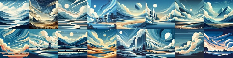 Wall Mural - Minimalistic style landscape illustration. AI generated illustration