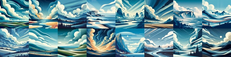 Wall Mural - Minimalistic style landscape illustration. AI generated illustration