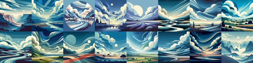 Wall Mural - Minimalistic style landscape illustration. AI generated illustration