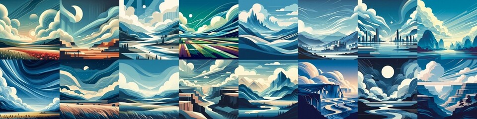 Wall Mural - Minimalistic style landscape illustration. AI generated illustration