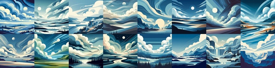 Wall Mural - Minimalistic style landscape illustration. AI generated illustration