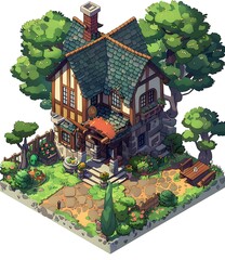 Sticker - Hand Drawn Illustration Of A Cottage With Garden