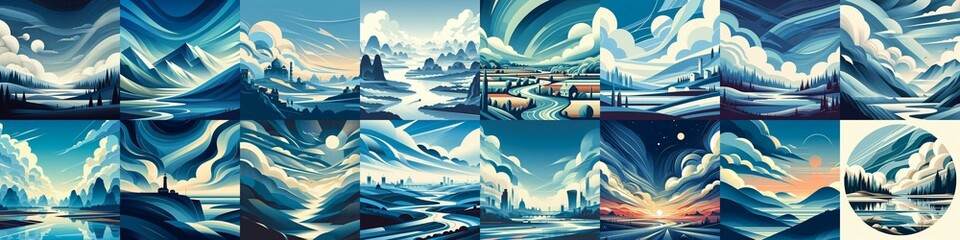 Wall Mural - Minimalistic style landscape illustration. AI generated illustration