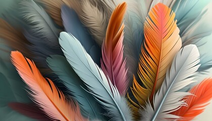 Wall Mural - Delicate Feathers in Soft Pastel Hues: Aesthetic Background Showcasing Natures Fragility and Beauty