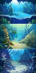 Wall Mural - Underwater Scene with Coral Reef and Sunbeams