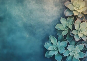 Sticker - Succulent Plants on a Blue Background