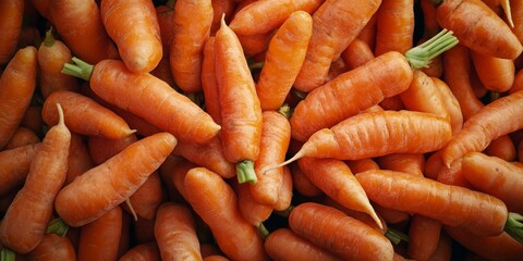 Canvas Print - Fresh and vibrant carrots lie together in a pile. Their rich orange color catches the eye. Ideal for cooking or health-focused content. Perfect for food blogs. AI