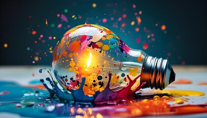 Wall Mural - Vibrant splash of paint bursting from a light bulb, symbolizing creativity and innovation