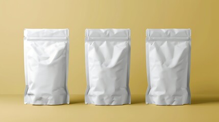 blank white plastic food bag mockups isolated on white background