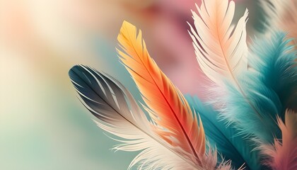 Wall Mural - Delicate Feathers in Soft Pastel Hues: Aesthetic Background Showcasing Natures Fragility and Beauty