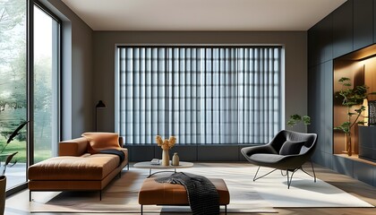 Wall Mural - Stylish modern interior featuring energy-efficient honeycomb cellular shades for enhanced light control and superior thermal insulation