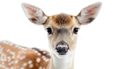 A deer with white spots on its face is staring at the camera