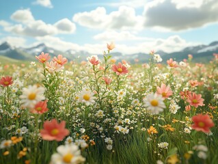 Sticker - Vibrant Wildflower Meadow Under a Sunny Sky