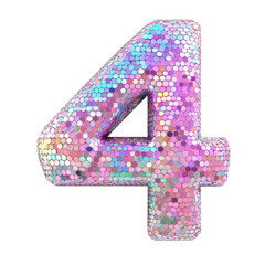 Disco style 4 number alphabet Realistic 3D on white background. Generative AI