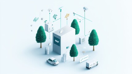 Wall Mural - A diagram depicting a sensor network deployed in a manufacturing facility, monitoring temperature, humidity, and other environmental conditions.