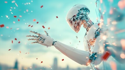 Wall Mural - A group of robots working together on a construction project, illustrating the potential of automation in the future.