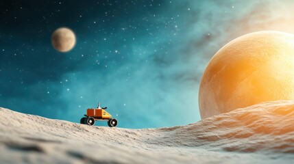 Wall Mural - A rover exploring the surface of a foreign planet, highlighting the potential for discovery and scientific advancement.