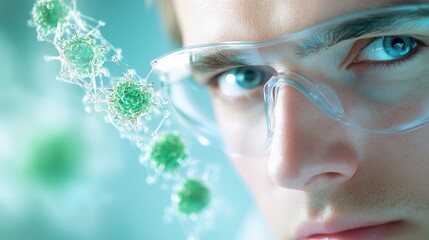 Wall Mural - A scientist examining a sample of genetically modified cells, highlighting the advancements in biotechnology.