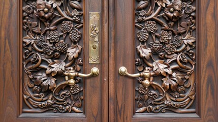 Poster - Intricate Carving on a Wooden Door