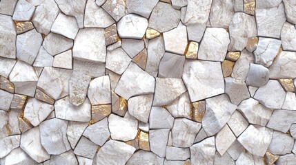 Poster - Irregular shaped white and gold stones are forming a beautiful pattern, creating an elegant and modern design for backgrounds