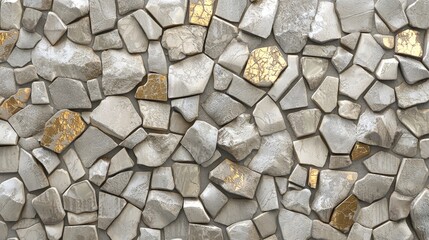 Poster - Stunning gray and white stone wall with delicate gold leaf details, perfect for modern and rustic decor. Captivating and elegant, suitable for both interior and exterior spaces