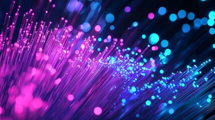 Poster - Colorful beams of light from fiber optic cables create a futuristic background for tech projects