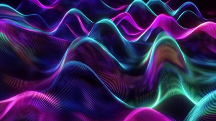 Poster - Abstract neon wave flowing on black background. Colorful waves of light flowing, forming an abstract futuristic background