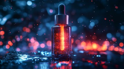 Canvas Print - A glowing dropper bottle amidst a shimmering, colorful background creates a captivating, mystical ambiance.