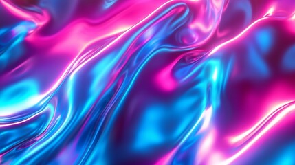 Wall Mural - Abstract neon pink and blue liquid metal background with wavy texture reflecting, perfect for technology, futuristic, or abstract themed projects