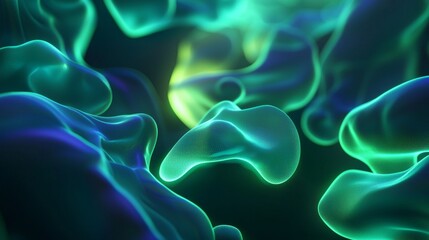 Poster - Flowing and blending glowing shapes create a mesmerizing background in vibrant green and blue hues, with a modern, futuristic design that feels surreal and dreamlike