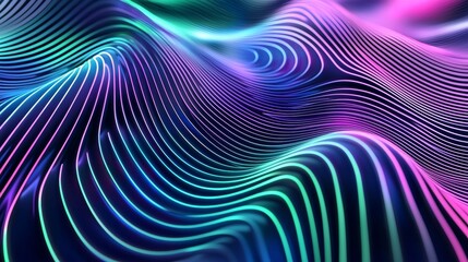 Poster - Captivating 3d neon lines flow gracefully, creating a mesmerizing abstract landscape. Vibrant colors and intricate patterns give a futuristic vibe, perfect for backgrounds