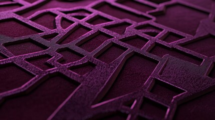 Poster - Mesmerizing magenta metallic labyrinth pattern with a rough texture, softly illuminated, blending geometric shapes into a complex network. Perfect for futuristic projects