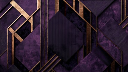 Poster - Luxurious purple and gold abstract background with a geometric pattern is being illuminated by a soft light, creating an elegant and modern design