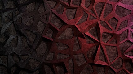 Poster - Intricate geometric design with depth and shadows, creating visual interest. Abstract, modern, red background with 3d shapes