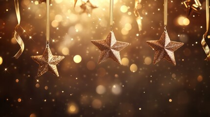 Wall Mural - golden stars and ribbons dangle against a shimmering background, creating a festive and magical holi