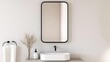 © LIPO@SEXTAO22 - Rectangular mirror with thin black frame in a minimalist bathroom, minimalist bathroom mirror, modern boldness