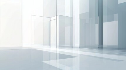 Poster - Modern empty hall with abstract architecture background made of transparent glass cubes is reflecting on the shiny floor