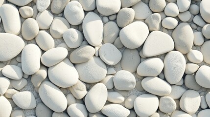 Poster - Multitude of white pebbles are laying on the sand, creating a beautiful and calming background for wellness, relaxation or decoration